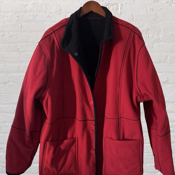 NWT Susan Graver Reversible Black Red Fleece Coat  Size  1X Full Front Button - Picture 8 of 16